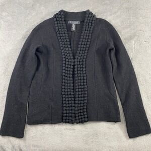 Dialogue Cardigan Sweater Jacket Women's S 100% Wool Black Textured Collar Hook